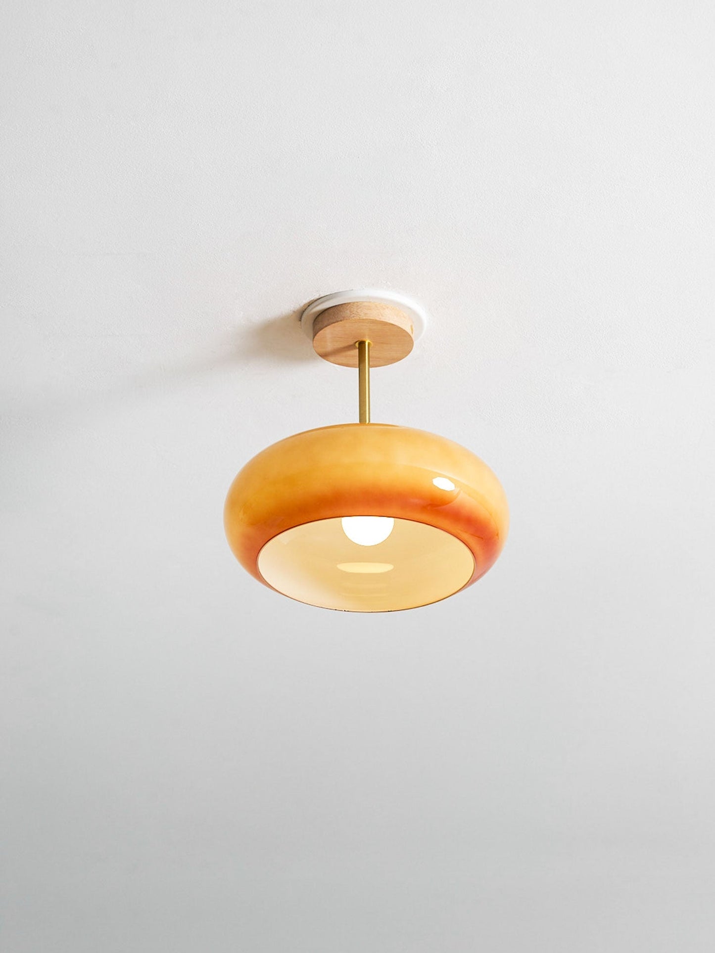 Plafondlamp Glas Hout Wit Oranje Ø28cm Slaapkamer Eetkamer Bauhaus Vintage Plafonnière Mid-Century Retro Sfeerverlichting