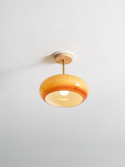 Plafondlamp Glas Hout Wit Oranje Ø28cm Slaapkamer Eetkamer Bauhaus Vintage Plafonnière Mid-Century Retro Sfeerverlichting