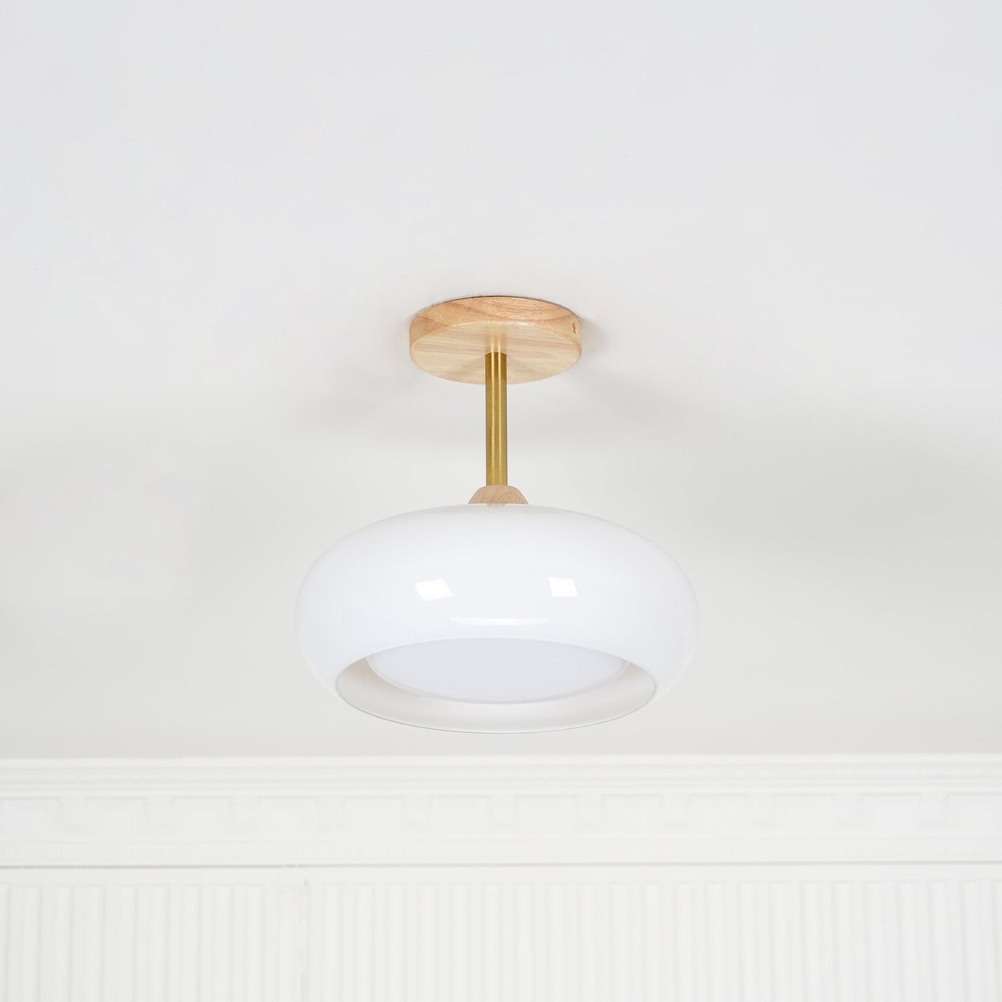 Plafondlamp Glas Hout Wit Oranje Ø28cm Slaapkamer Eetkamer Bauhaus Vintage Plafonnière Mid-Century Retro Sfeerverlichting