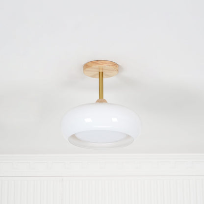 Plafondlamp Glas Hout Wit Oranje Ø28cm Slaapkamer Eetkamer Bauhaus Vintage Plafonnière Mid-Century Retro Sfeerverlichting