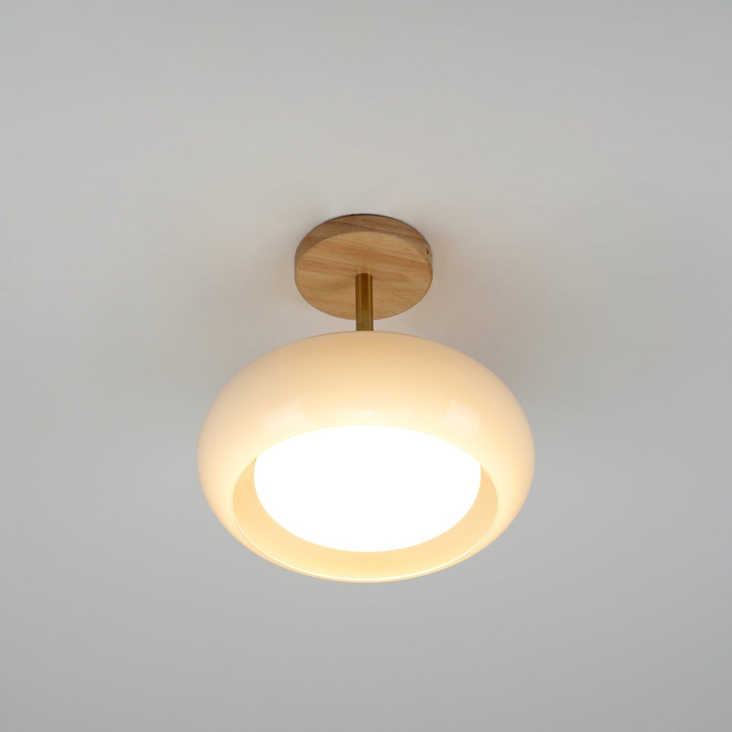 Plafondlamp Glas Hout Wit Oranje Ø28cm Slaapkamer Eetkamer Bauhaus Vintage Plafonnière Mid-Century Retro Sfeerverlichting