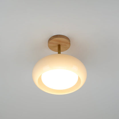 Plafondlamp Glas Hout Wit Oranje Ø28cm Slaapkamer Eetkamer Bauhaus Vintage Plafonnière Mid-Century Retro Sfeerverlichting