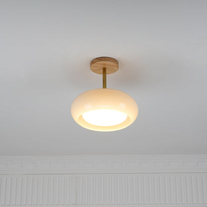 Plafondlamp Glas Hout Wit Oranje Ø28cm Slaapkamer Eetkamer Bauhaus Vintage Plafonnière Mid-Century Retro Sfeerverlichting
