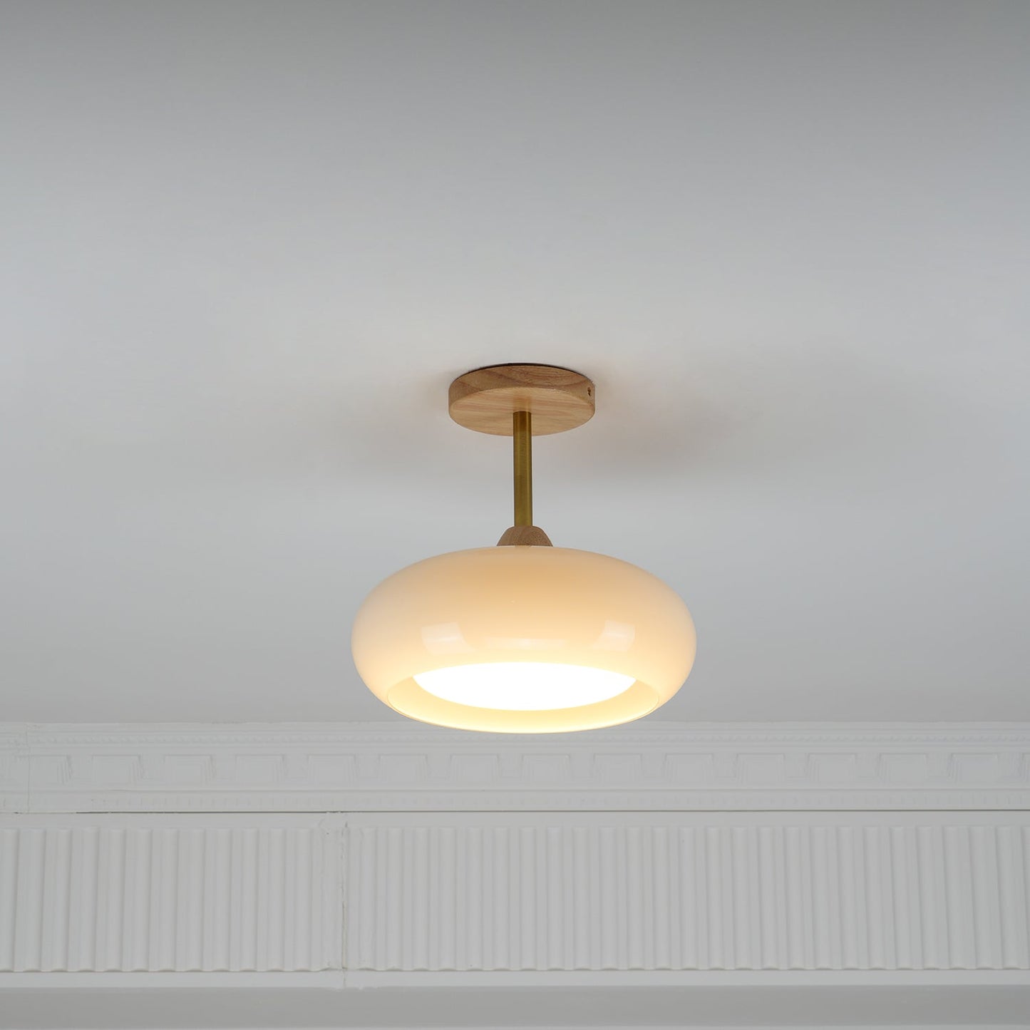 Plafondlamp Glas Hout Wit Oranje Ø28cm Slaapkamer Eetkamer Bauhaus Vintage Plafonnière Mid-Century Retro Sfeerverlichting