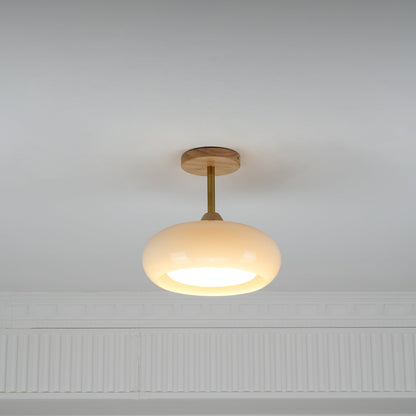 Plafondlamp Glas Hout Wit Oranje Ø28cm Slaapkamer Eetkamer Bauhaus Vintage Plafonnière Mid-Century Retro Sfeerverlichting