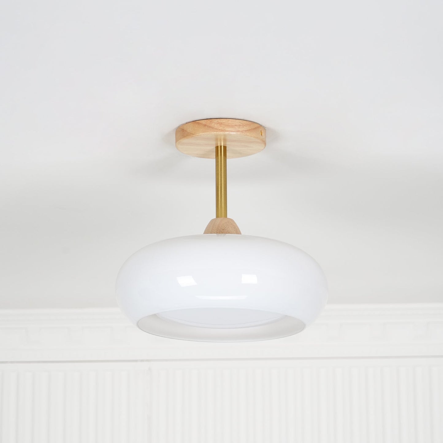 Plafondlamp Glas Hout Wit Oranje Ø28cm Slaapkamer Eetkamer Bauhaus Vintage Plafonnière Mid-Century Retro Sfeerverlichting