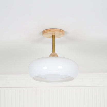 Plafondlamp Glas Hout Wit Oranje Ø28cm Slaapkamer Eetkamer Bauhaus Vintage Plafonnière Mid-Century Retro Sfeerverlichting