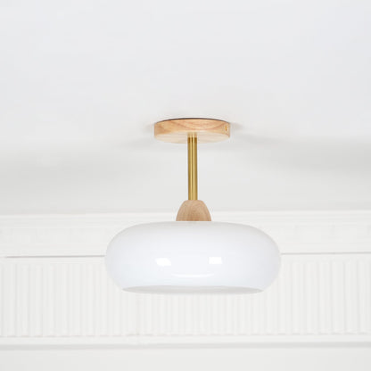Plafondlamp Glas Hout Wit Oranje Ø28cm Slaapkamer Eetkamer Bauhaus Vintage Plafonnière Mid-Century Retro Sfeerverlichting