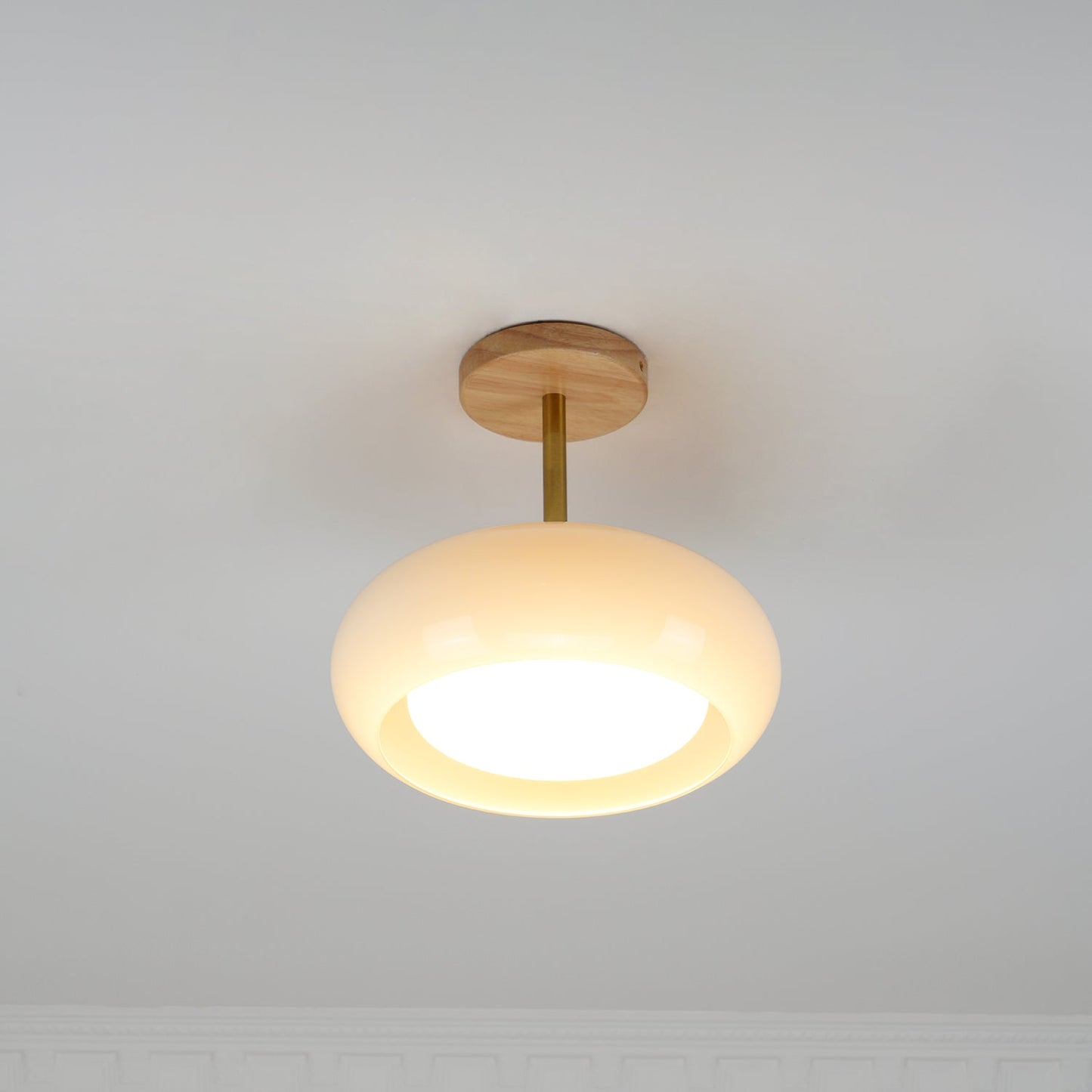 Plafondlamp Glas Hout Wit Oranje Ø28cm Slaapkamer Eetkamer Bauhaus Vintage Plafonnière Mid-Century Retro Sfeerverlichting