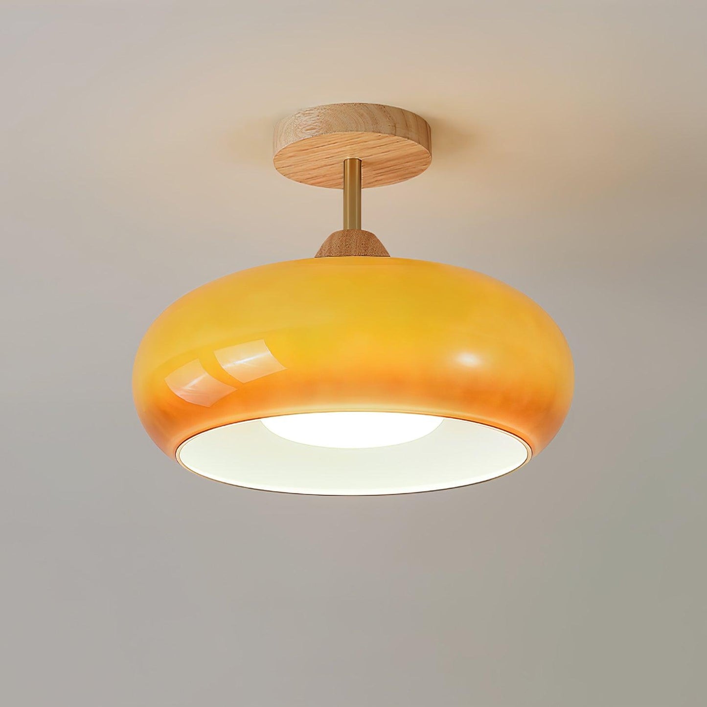 Plafondlamp Glas Hout Wit Oranje Ø28cm Slaapkamer Eetkamer Bauhaus Vintage Plafonnière Mid-Century Retro Sfeerverlichting