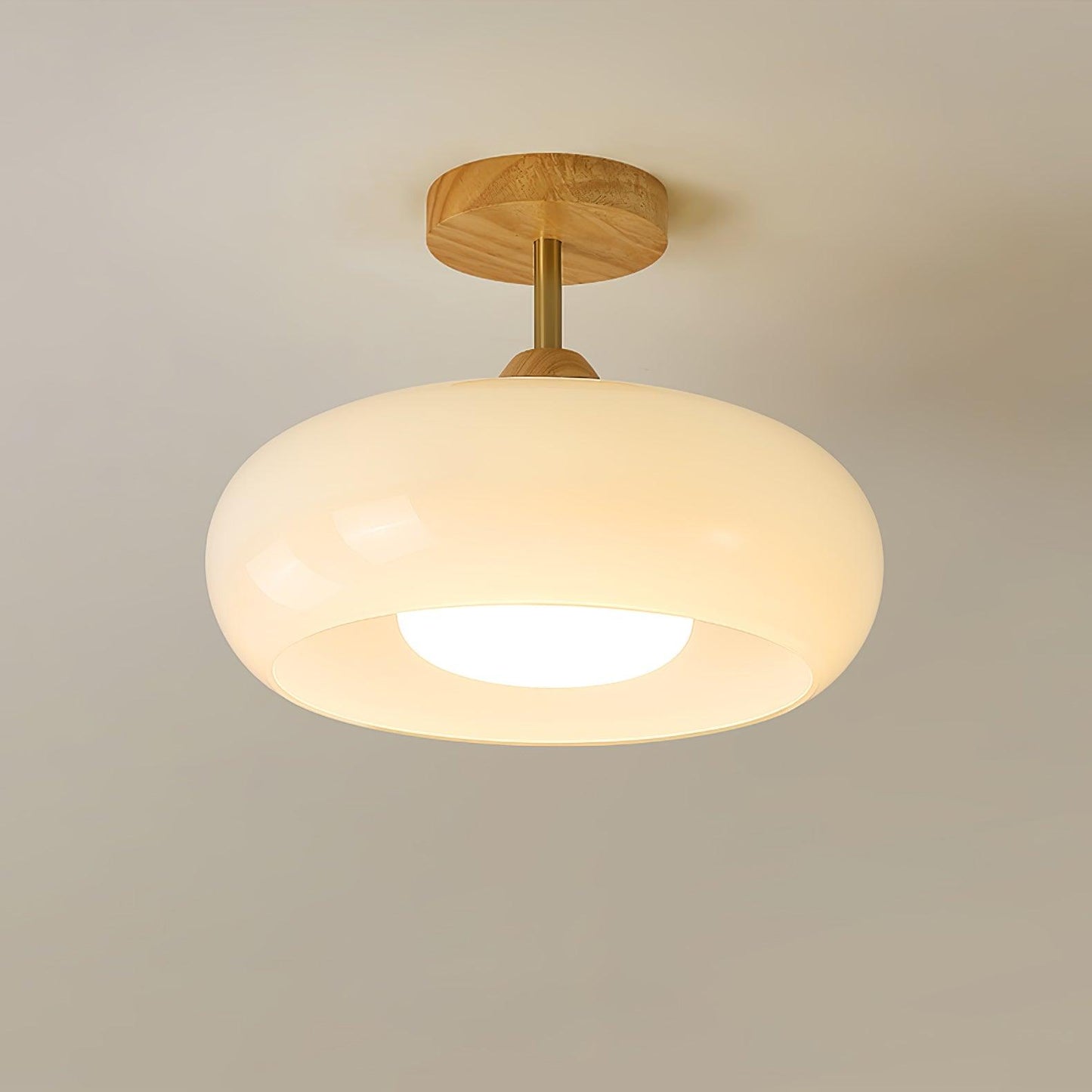 Plafondlamp Glas Hout Wit Oranje Ø28cm Slaapkamer Eetkamer Bauhaus Vintage Plafonnière Mid-Century Retro Sfeerverlichting