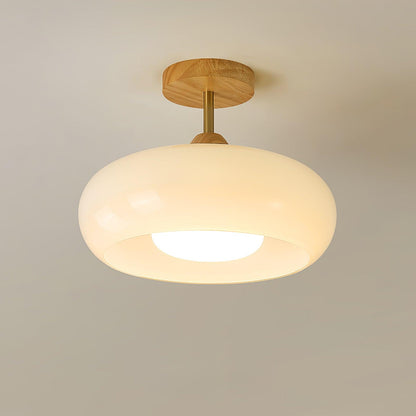 Plafondlamp Glas Hout Wit Oranje Ø28cm Slaapkamer Eetkamer Bauhaus Vintage Plafonnière Mid-Century Retro Sfeerverlichting