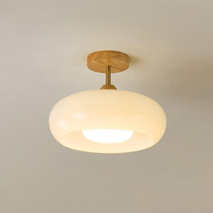 Plafondlamp Glas Hout Wit Oranje Ø28cm Slaapkamer Eetkamer Bauhaus Vintage Plafonnière Mid-Century Retro Sfeerverlichting