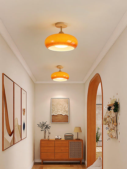 Plafondlamp Glas Hout Wit Oranje Ø28cm Slaapkamer Eetkamer Bauhaus Vintage Plafonnière Mid-Century Retro Sfeerverlichting