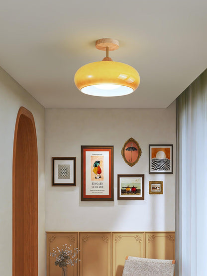 Plafondlamp Glas Hout Wit Oranje Ø28cm Slaapkamer Eetkamer Bauhaus Vintage Plafonnière Mid-Century Retro Sfeerverlichting
