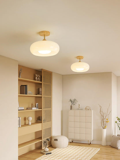 Plafondlamp Glas Hout Wit Oranje Ø28cm Slaapkamer Eetkamer Bauhaus Vintage Plafonnière Mid-Century Retro Sfeerverlichting
