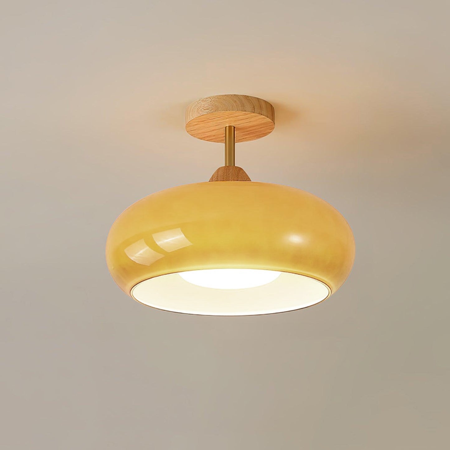 Plafondlamp Glas Hout Wit Oranje Ø28cm Slaapkamer Eetkamer Bauhaus Vintage Plafonnière Mid-Century Retro Sfeerverlichting