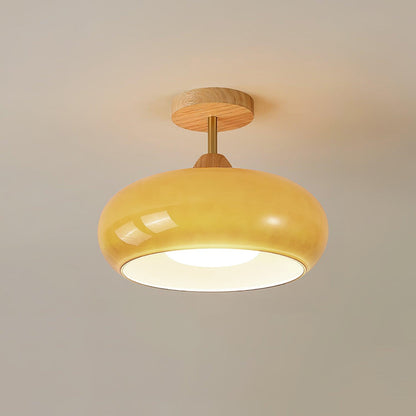 Plafondlamp Glas Hout Wit Oranje Ø28cm Slaapkamer Eetkamer Bauhaus Vintage Plafonnière Mid-Century Retro Sfeerverlichting