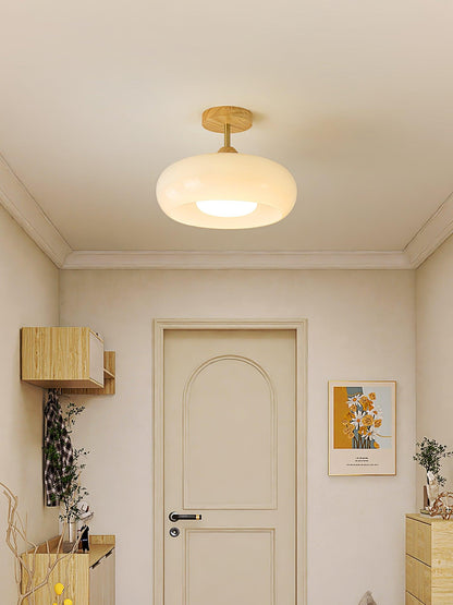 Plafondlamp Glas Hout Wit Oranje Ø28cm Slaapkamer Eetkamer Bauhaus Vintage Plafonnière Mid-Century Retro Sfeerverlichting