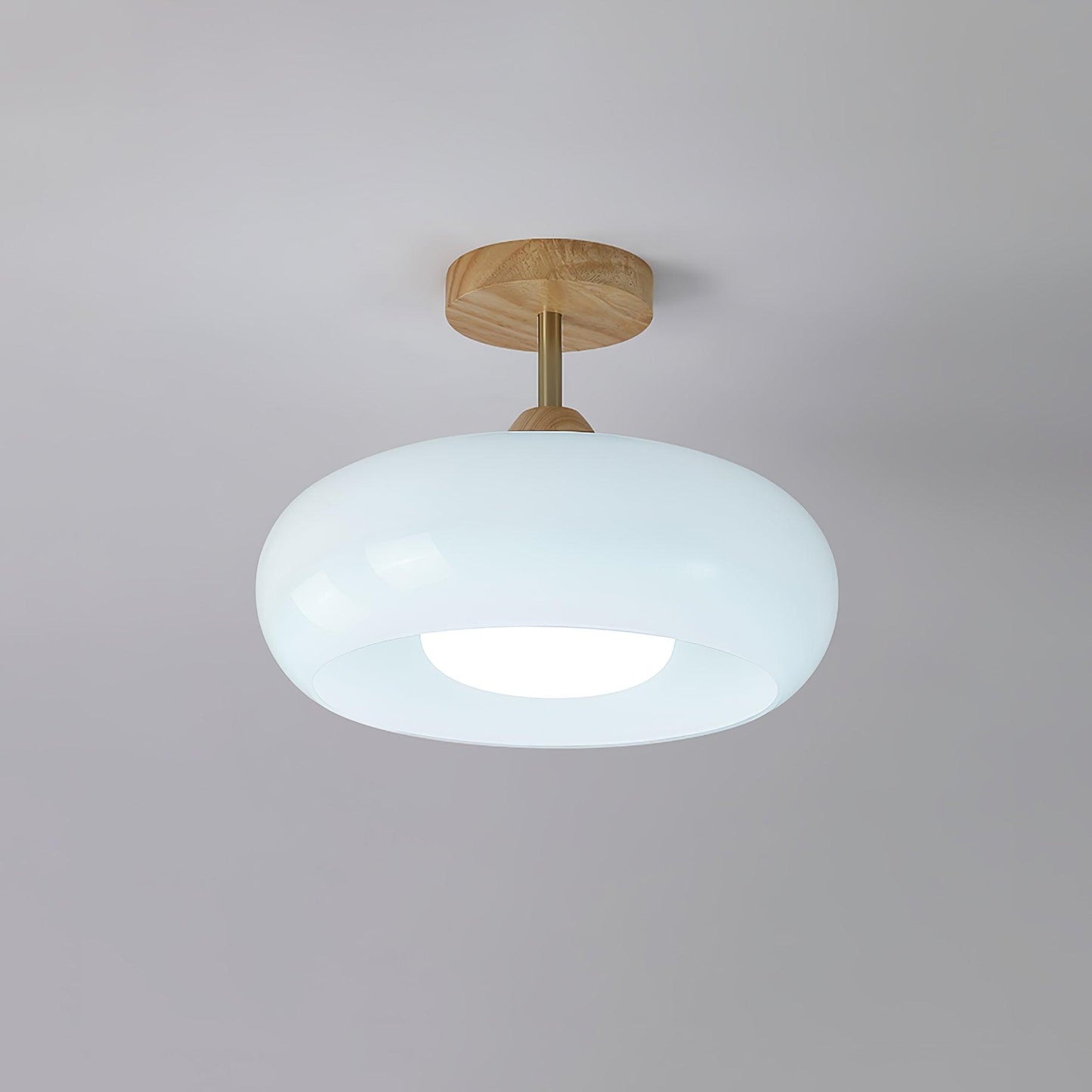 Plafondlamp Glas Hout Wit Oranje Ø28cm Slaapkamer Eetkamer Bauhaus Vintage Plafonnière Mid-Century Retro Sfeerverlichting