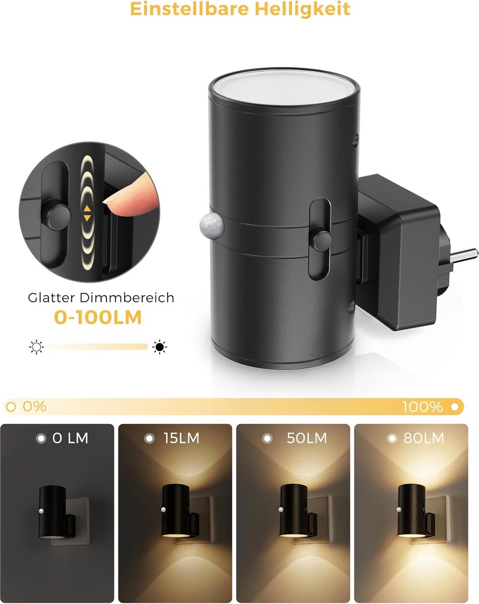 Dimbare LED Nachtlamp Stekker Wandlamp Warm Wit 3000K Slaapkamer Hal Kinderkamer Sfeerverlichting Compact