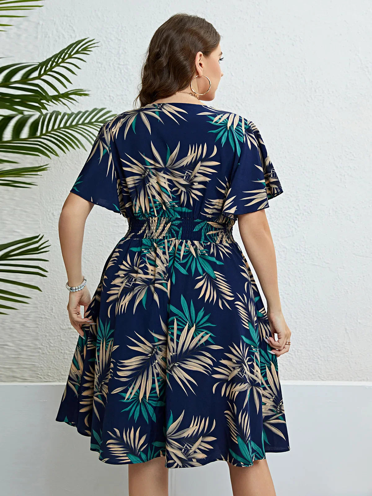 Plus Size Jurk Bloemenprint V-Hals Gewikkeld Comfortabel