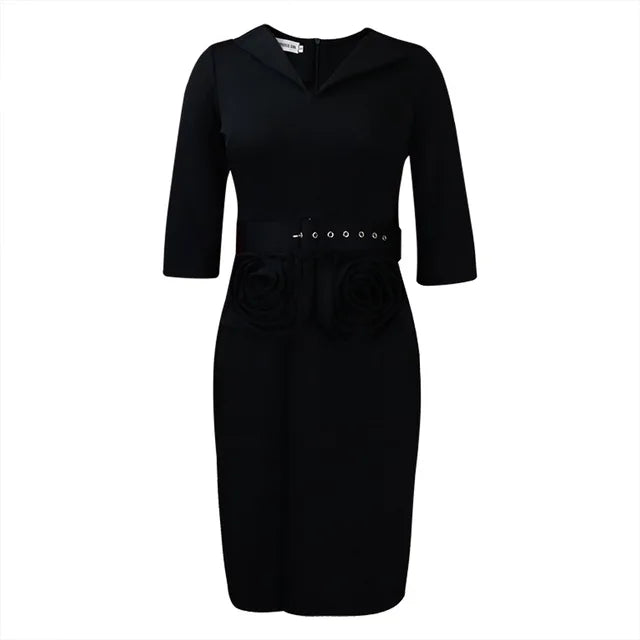 Plus Size Potloodjurk V-hals met Riem Elegante Look - StudioMarella