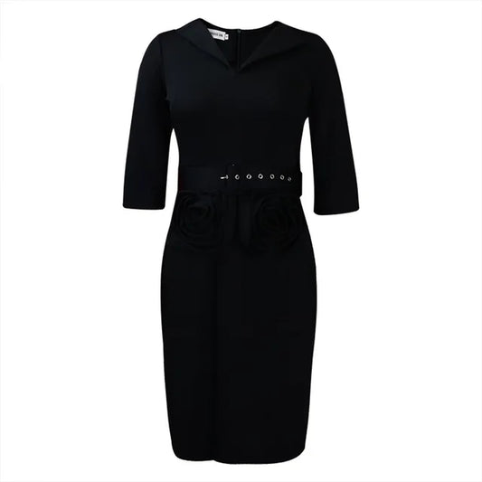 Plus Size Potloodjurk V-hals met Riem Elegante Look - StudioMarella
