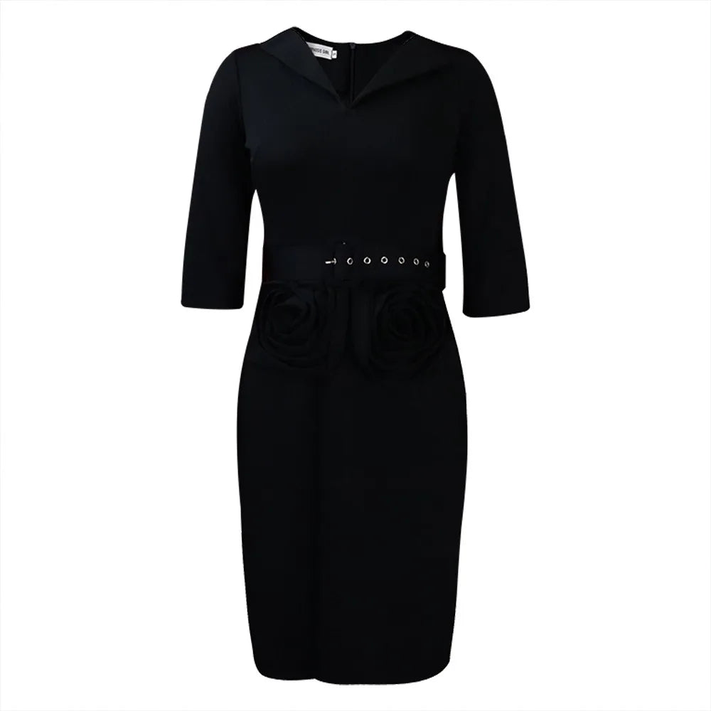 Plus Size Potloodjurk V-hals met Riem Elegante Look