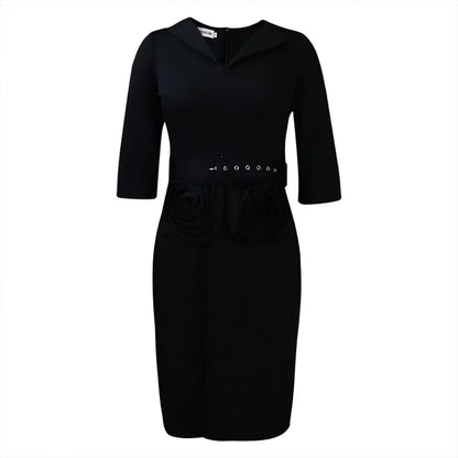 Plus Size Potloodjurk V-hals met Riem Elegante Look