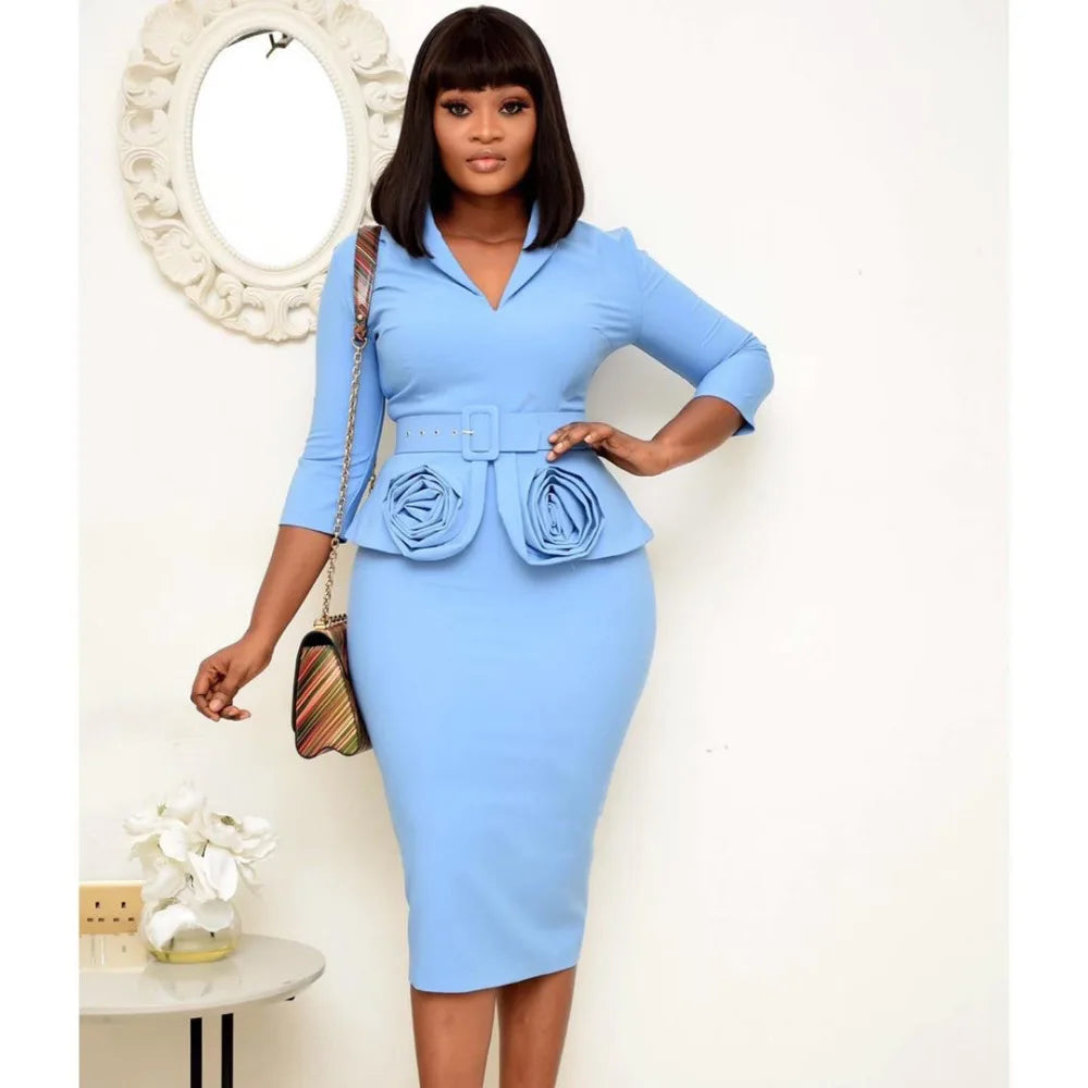 Plus Size Potloodjurk V-hals met Riem Elegante Look