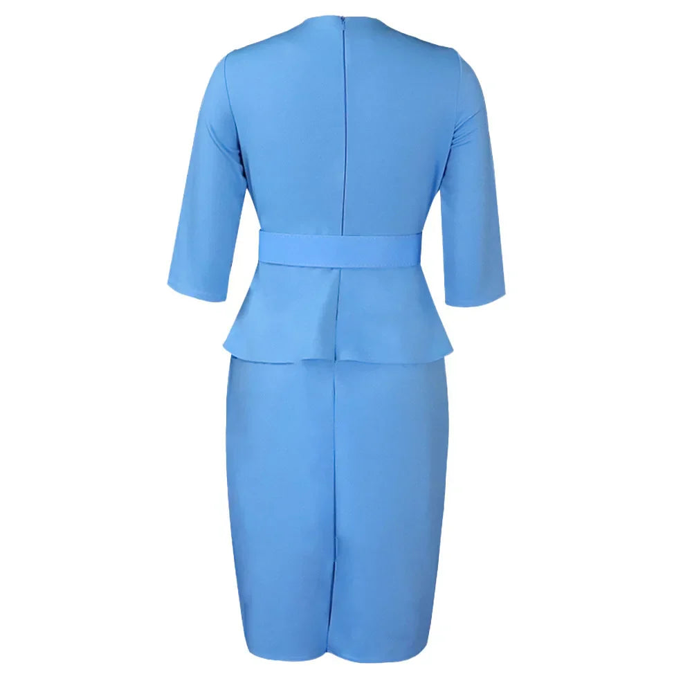 Plus Size Potloodjurk V-hals met Riem Elegante Look