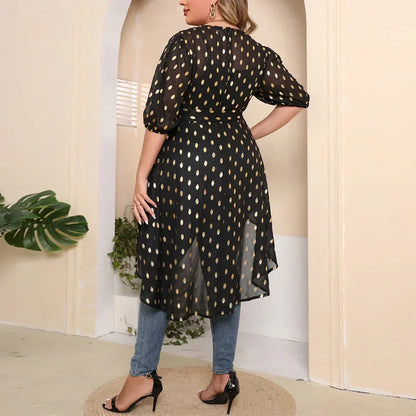Vrouwelijke Blouse met Gouden Polka Dots en Stuurbare Riem