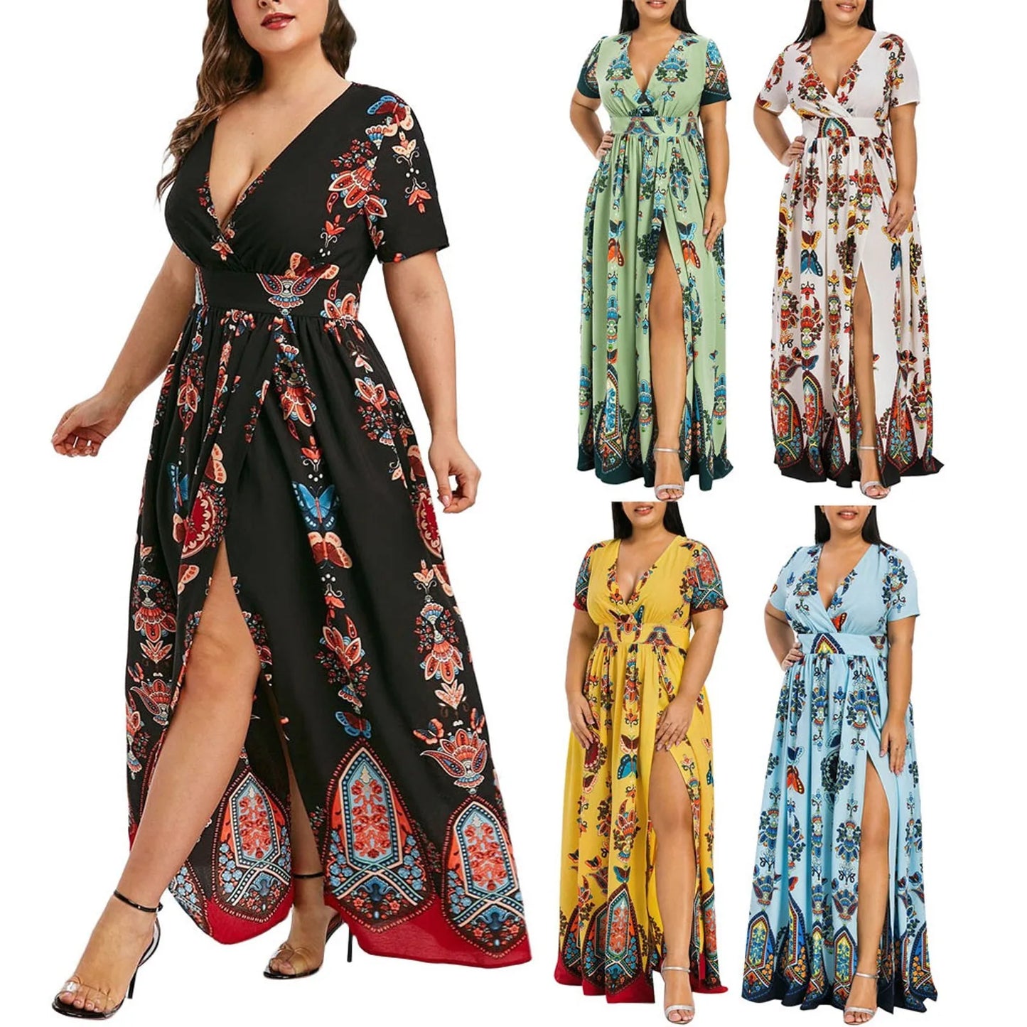 Plus Size Jurk Vlinderprint Lange Mouw Jurk voor Vrouw