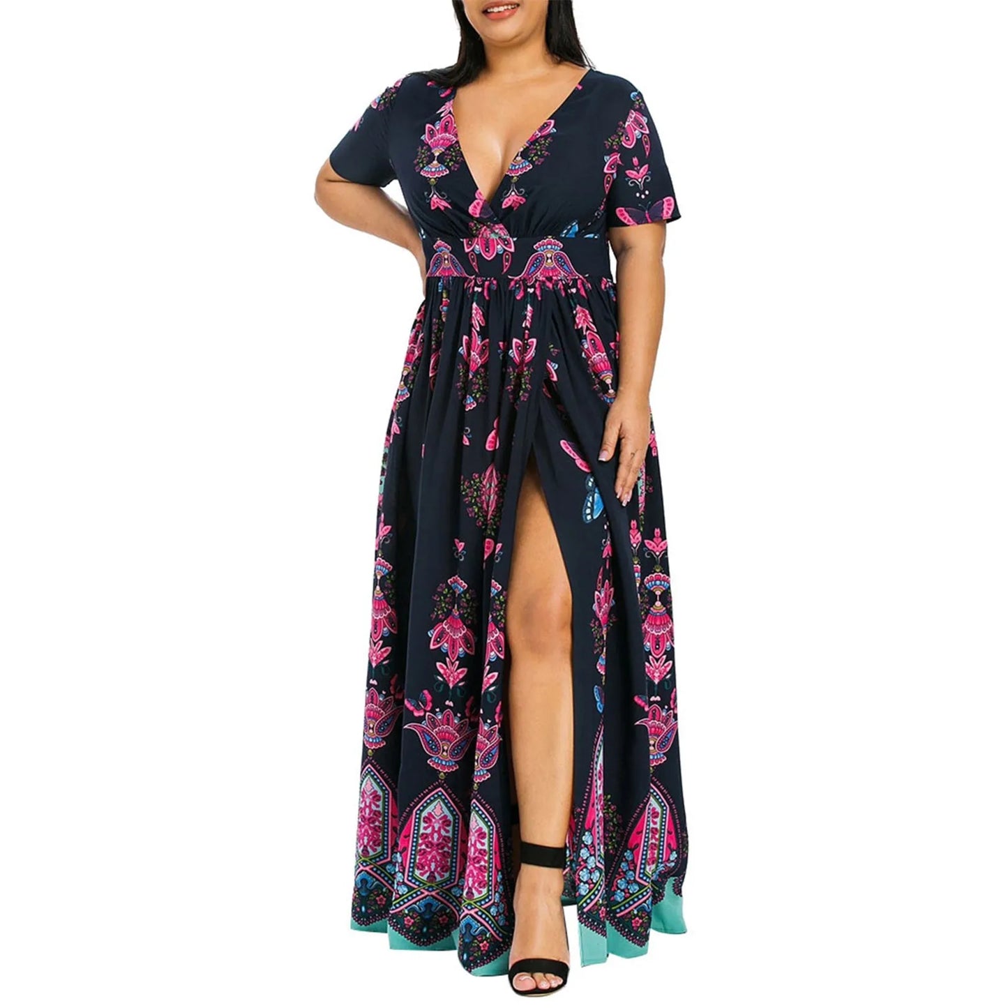 Plus Size Jurk Vlinderprint Lange Mouw Jurk voor Vrouw