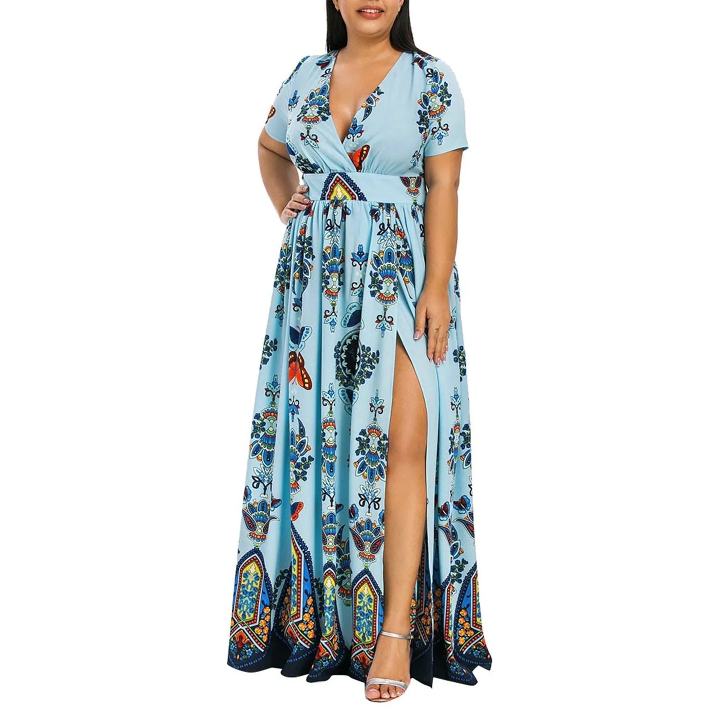 Plus Size Jurk Vlinderprint Lange Mouw Jurk voor Vrouw