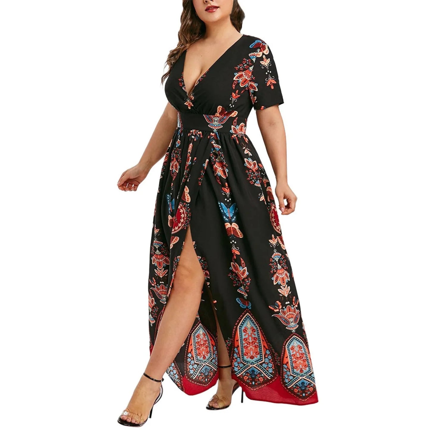 Plus Size Jurk Vlinderprint Lange Mouw Jurk voor Vrouw