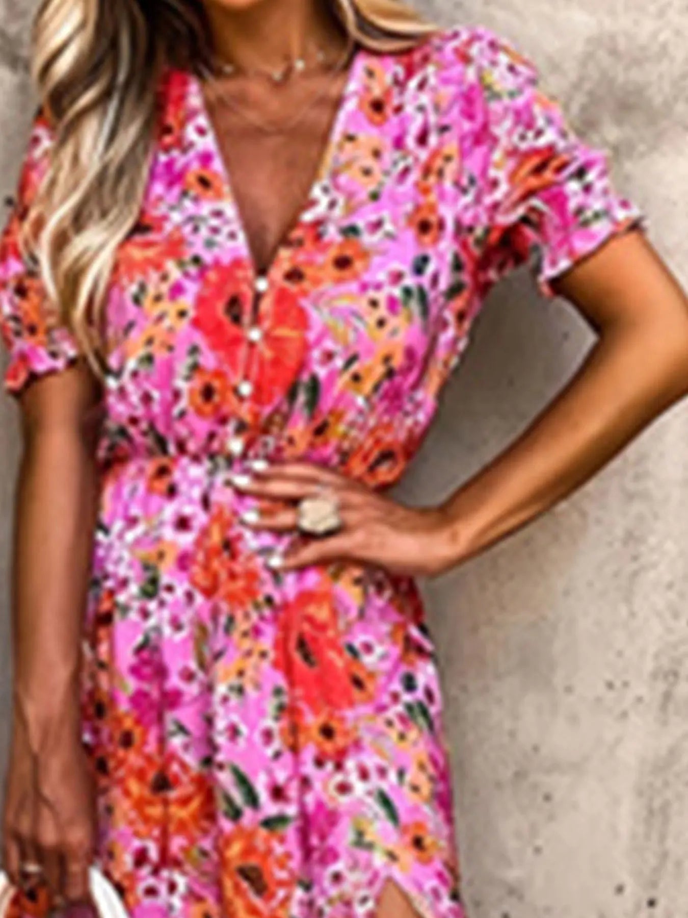 Plus Size Jurk Bloemenprint Maxi Splitrok