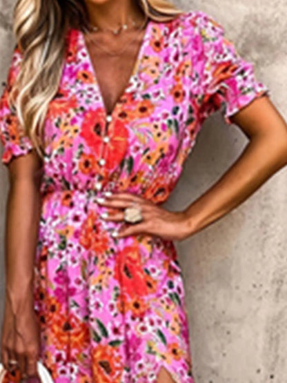 Plus Size Jurk Bloemenprint Maxi Splitrok