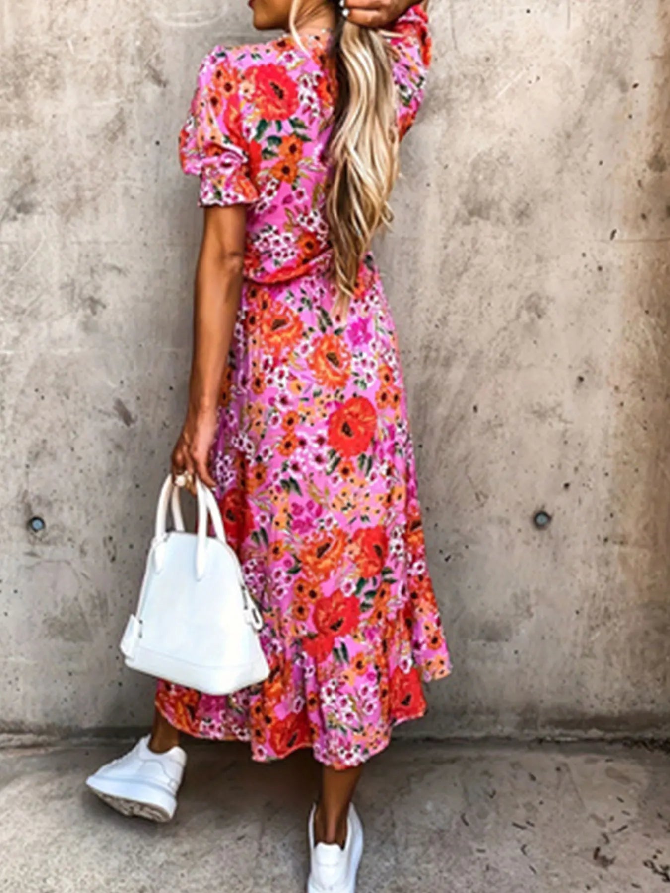Plus Size Jurk Bloemenprint Maxi Splitrok