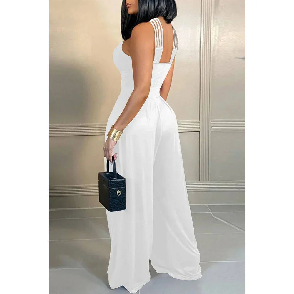 Plus Size Witte Jumpsuit V-hals Mouwloos Zomer