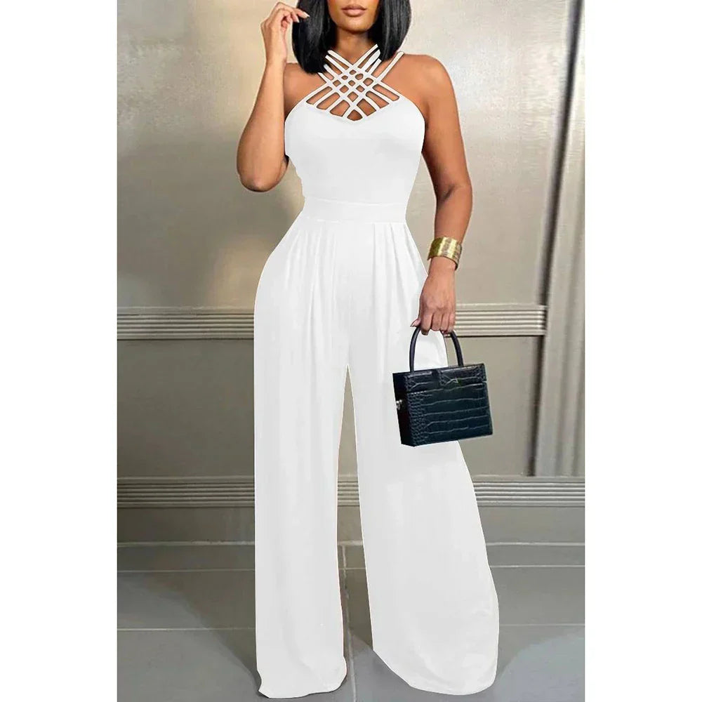 Plus Size Witte Jumpsuit V-hals Mouwloos Zomer