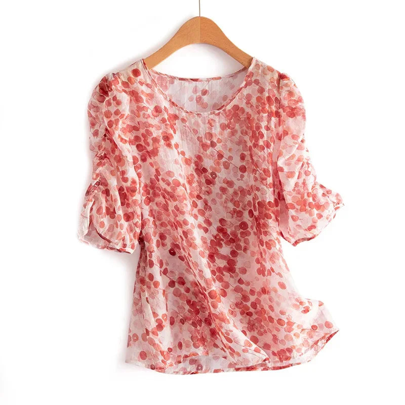 Vrouwelijke Blouse met Polka Dots van Chiffon