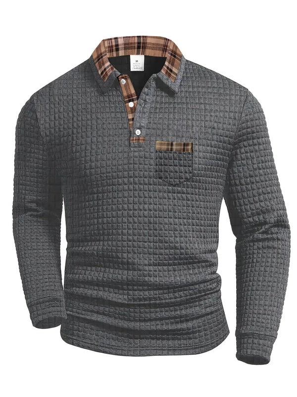 Polo Shirt Heren Lange Mouw | Geruit Detail & Verzorgde Kraag