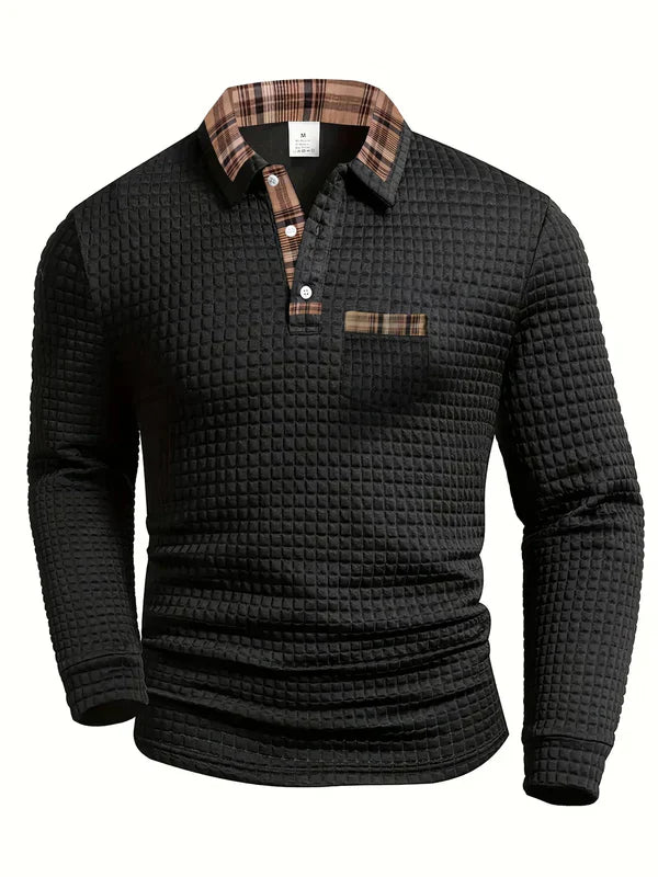 Polo Shirt Heren Lange Mouw | Geruit Detail & Verzorgde Kraag