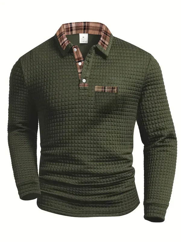Polo Shirt Heren Lange Mouw | Geruit Detail & Verzorgde Kraag
