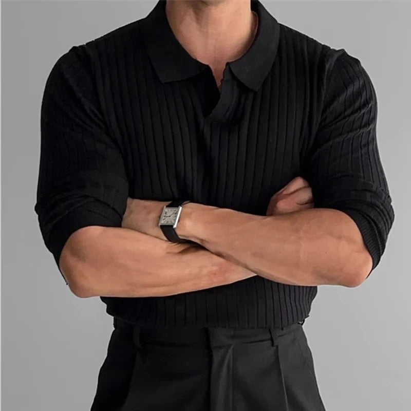 Heren Polo Shirt Lange Mouwen V Hals Klassiek - StudioMarella