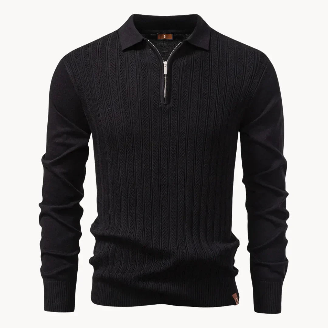 Polo met ribgebreid patroon en korte ritssluiting