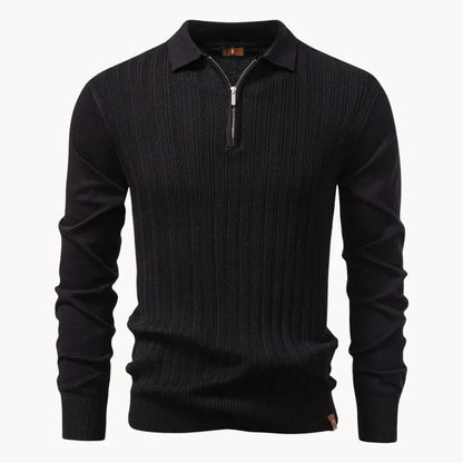 Polo met ribgebreid patroon en korte ritssluiting