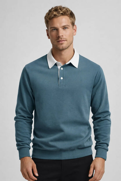 Polo Heren Fijngebreid met Contrasterende Kraag Casual